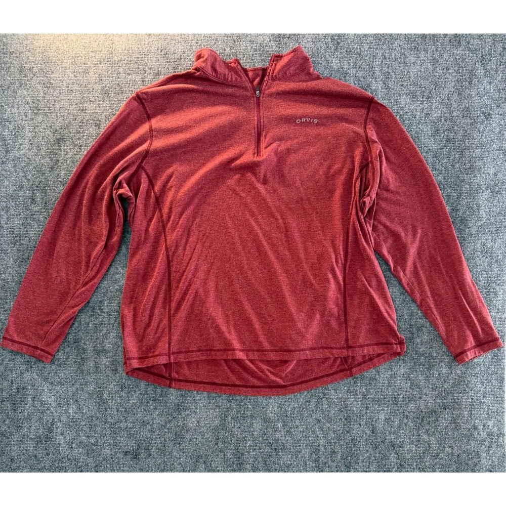 Orvis Mens XXL Red Heathered Quarter Zip Pullover Long Sleeve Performance Shirt